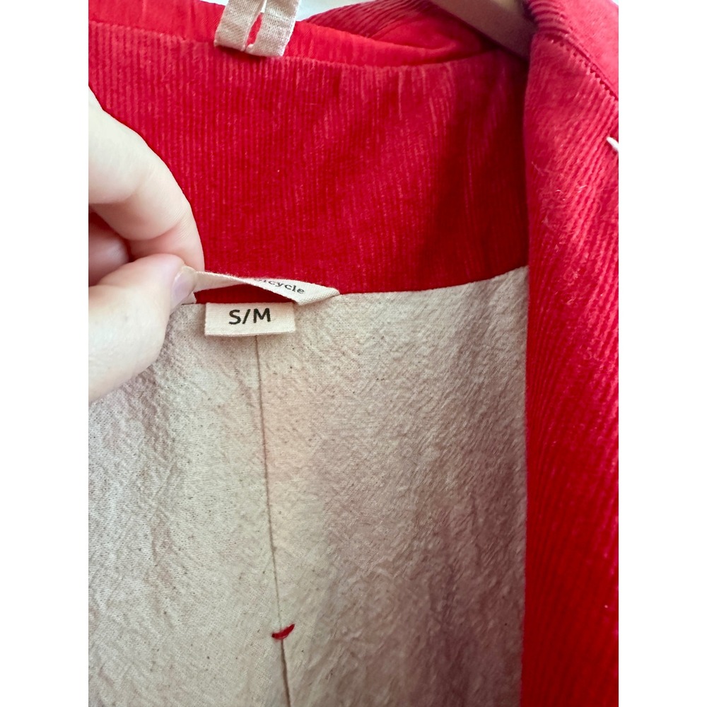 Runaway Bicycle Red Corduroy Cross Stitch Chore Coat Jacket Womens SM - Picture 5 of 7